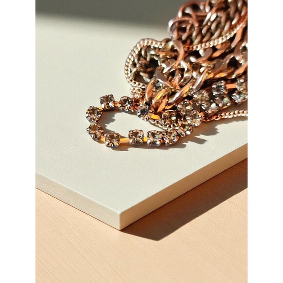 Stella & Dot Gold Tone Multi-Strand Necklace – Layered Chains & Rhinestones - Picture 4 of 5